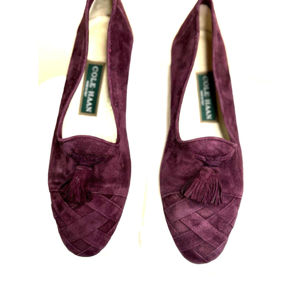 Cole Haan Purple Suede Sz 7.5B Womens Quilted Tassel Fringe‎ Loafer Flat Shoe